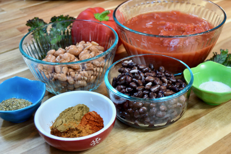 Simple and Delicious Vegetarian Chili ingredients laid out on table